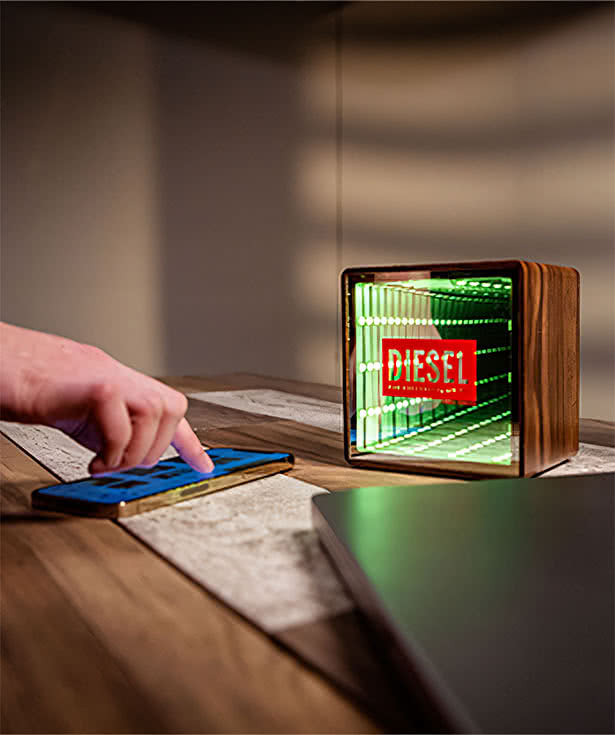 Orbit Wood Grain Mirror Light-Up Portable Wireless Speaker