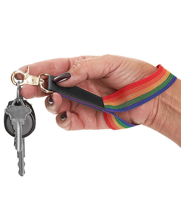 Embossed Rainbow Stripe Wrist Strap Keychain