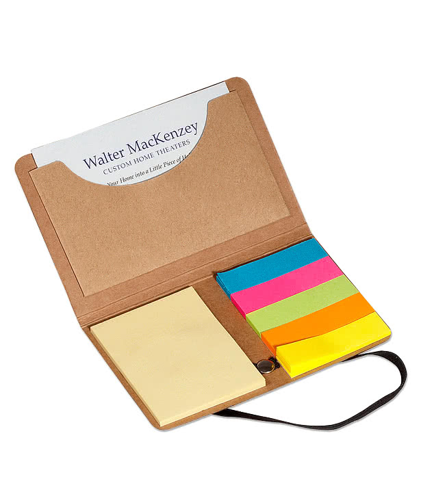 Mini Recycled Sticky Pack with Sticky Notes and Business Card Holder