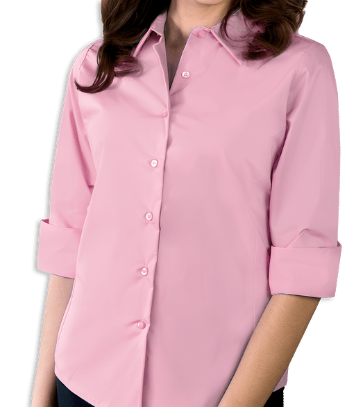 Blue Generation Women's Stretch Poplin 3/4 Sleeve Dress Shirt in Pink