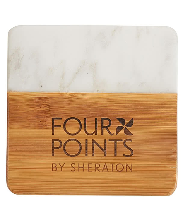 Laser Engraved Marble and Bamboo Coasters (Set of 4)