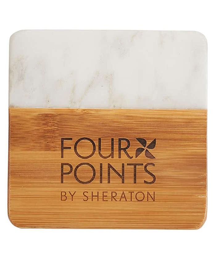 Laser Engraved Marble and Bamboo Coasters (Set of 4)
