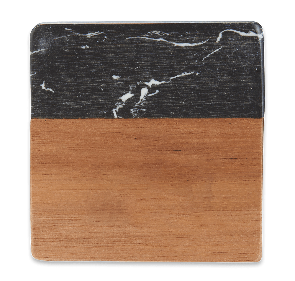 Laser Engraved Black Marble and Wood Coasters (Set of 4)-default