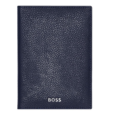 Hugo Boss Classic Grained Passport Holder in Navy Blue