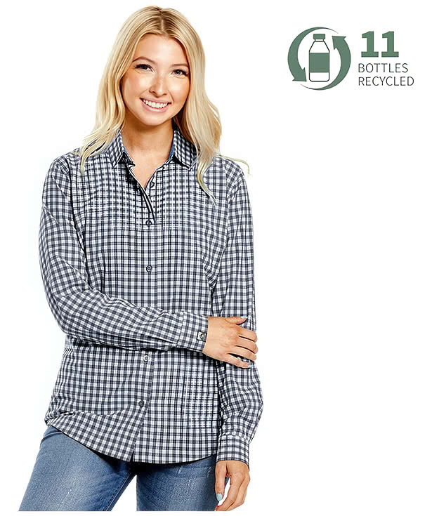 Storm Creek Women's Influencer Wrinkle-Free Gingham Long Sleeve Dress Shirt