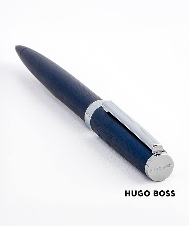 Hugo Boss Laser Engraved Gear Brushed Ballpoint Pen (blue ink)