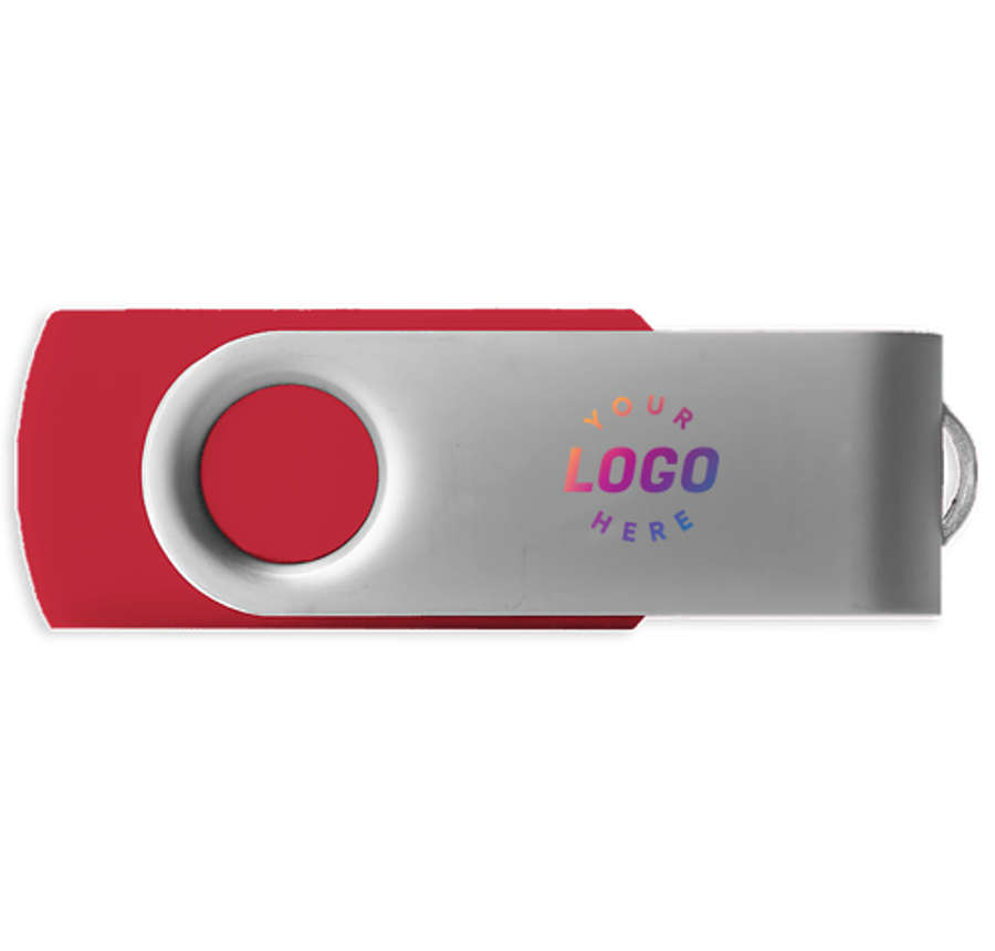 Full Color Silver Swivel USB Flash Drive 32GB in Red