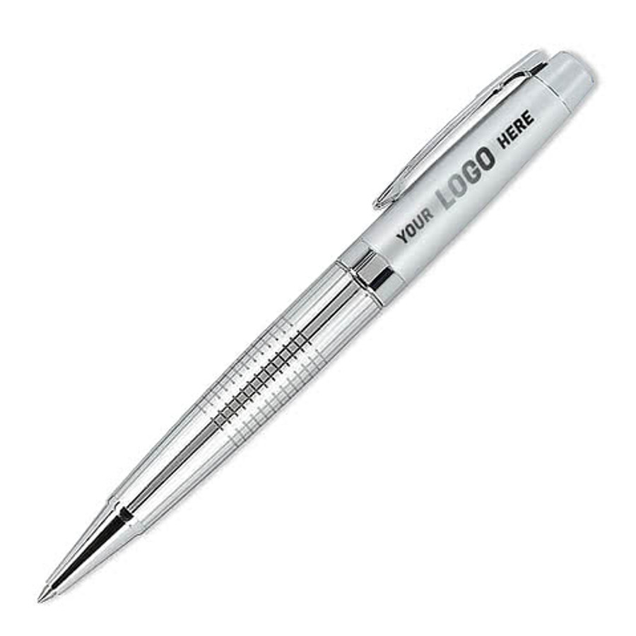 Laser Engraved Newton Recycled Brass Gel Ballpoint Pen (blue ink) in Silver