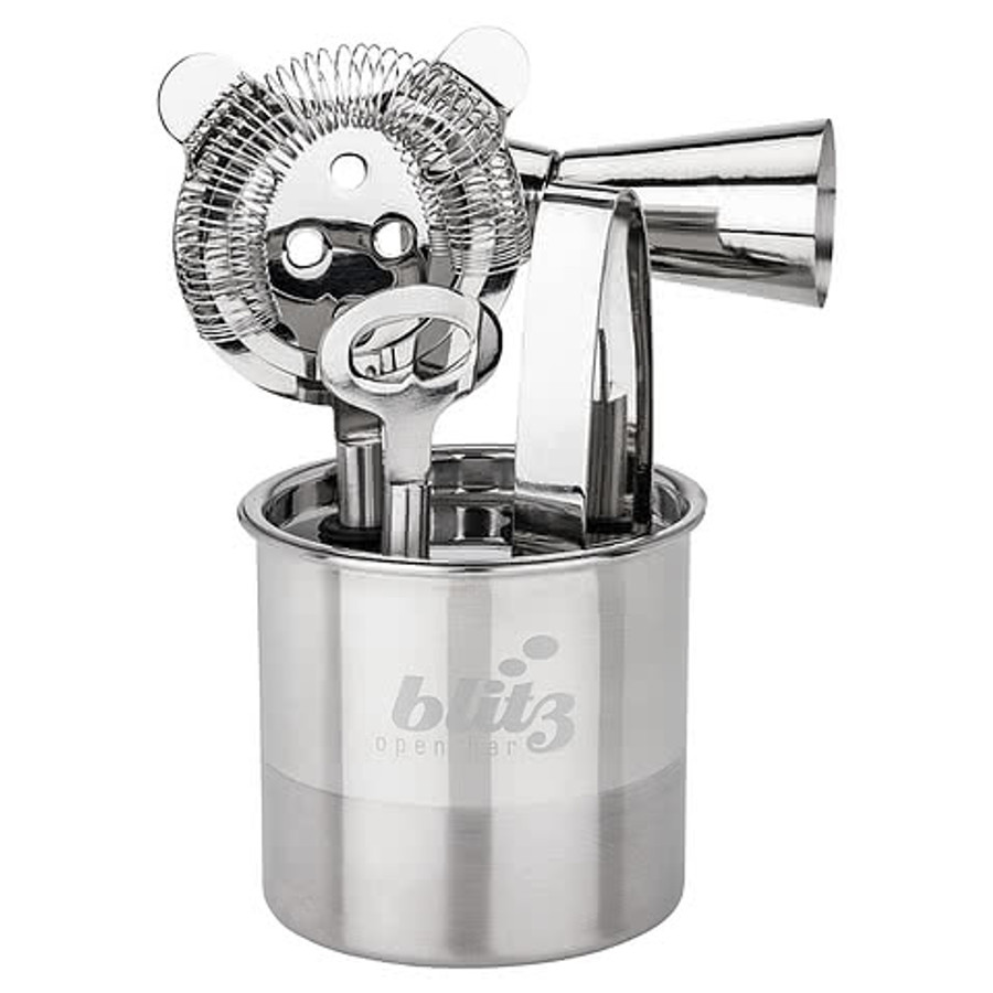Laser Engraved Catania 5 Piece Bar Tool Set in Shiny Silver