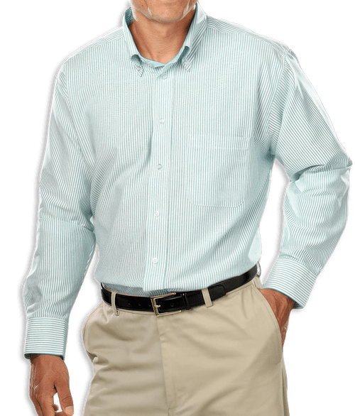 Blue Generation Oxford Dress Shirt in Green White Stripe