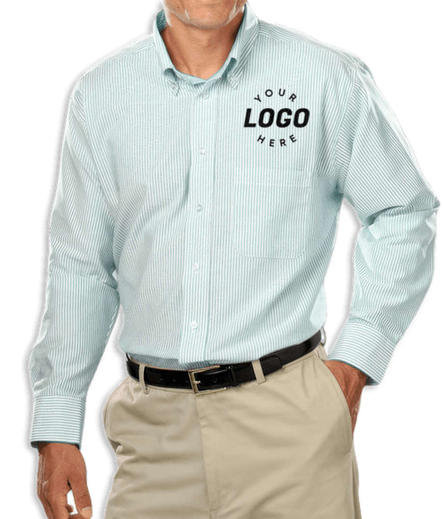 Blue Generation Oxford Dress Shirt in Green White Stripe