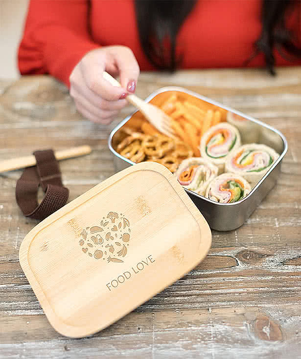 Laser Engraved Sophisticated Stainless and Bamboo Bento Box