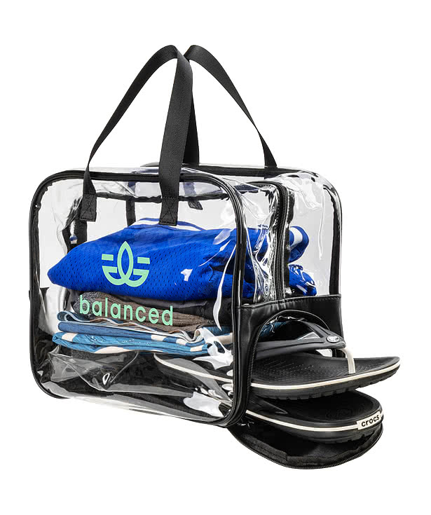 Gem Clear PVC Zippered Tote Bag with Shoe Compartment