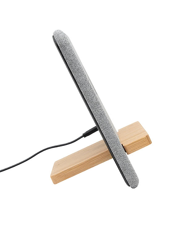 Fabric & Bamboo Qi 15W Portable Wireless Charging Pad and Clock