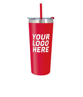 24 oz. Colma Stainless Steel Insulated Tumbler with Straw - Color: Red