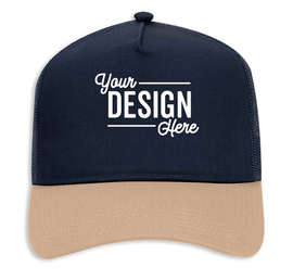 Otto Cap Five-Panel Trucker Hat - Embroidered - Color: Khaki / Navy
