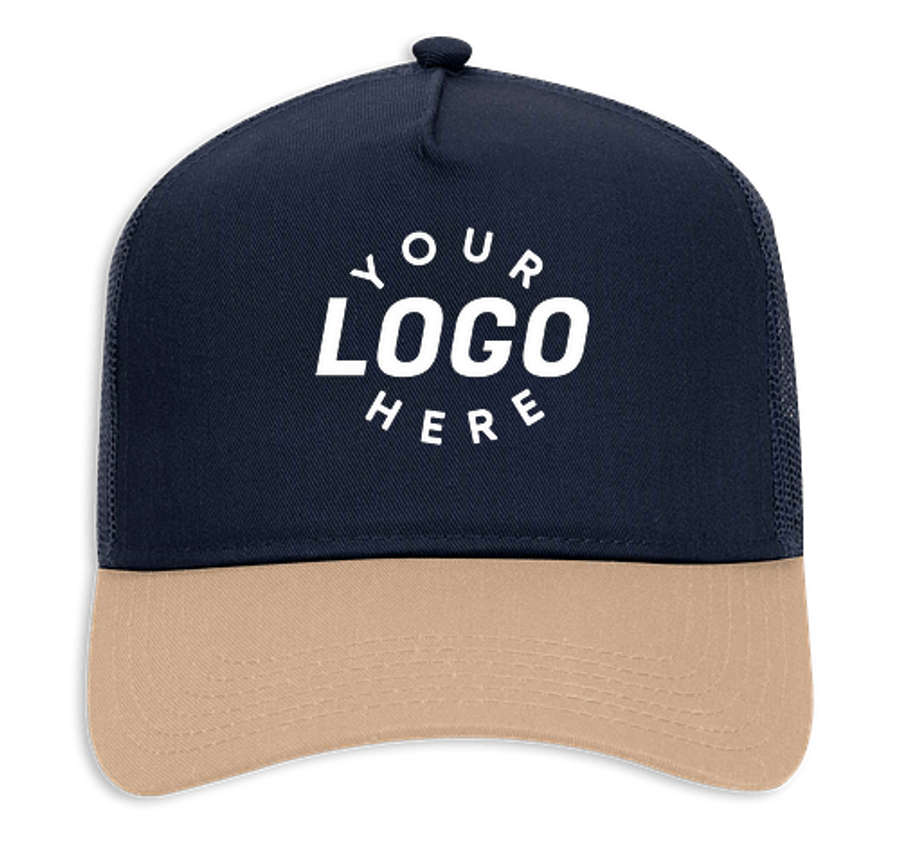 Otto Cap Five-Panel Trucker Hat - Printed in Khaki / Navy