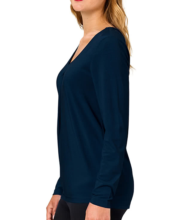 Blue Generation Women’s Matte Jersey Pleated V-Neck Blouse