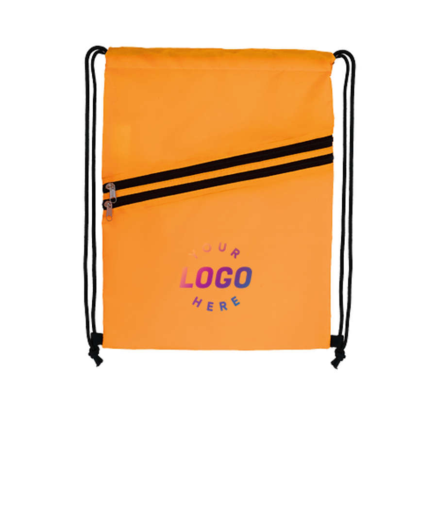 Full Color Neon Multi-Zippered Drawstring Bag in Neon Orange