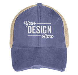 Adams Pigment Dyed Distressed Trucker Hat - Color: Royal / Tan