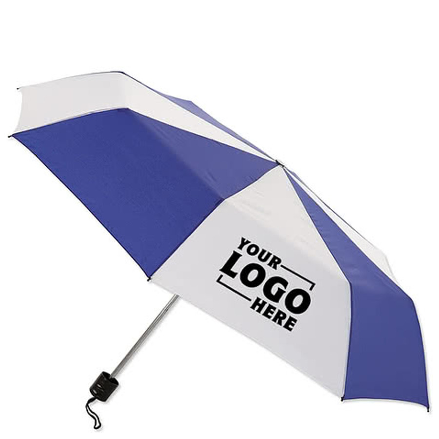 42" Arc Budget Multi-Tone Telescopic Folding Umbrella in Royal / White