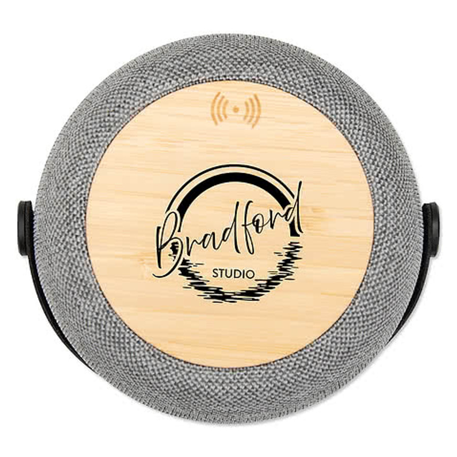 Recycled Light Up Hi-Fi Speaker and 15W Wireless Charging Pad in Gray / Bamboo
