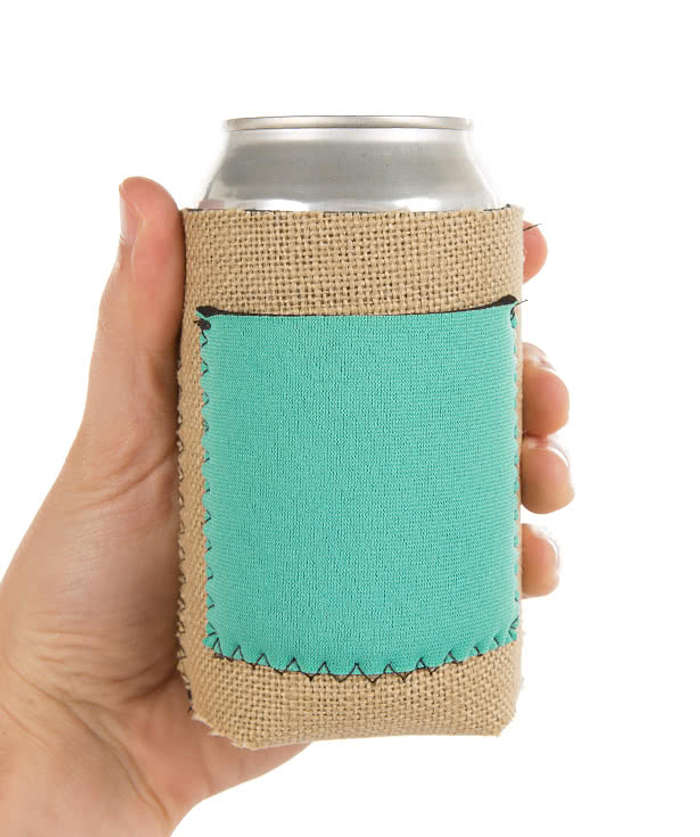 Burlap Can Cooler with Neoprene Pocket