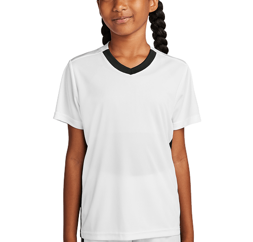 Sport-Tek Youth Competitor United V-Neck Performance Jersey in White / Black