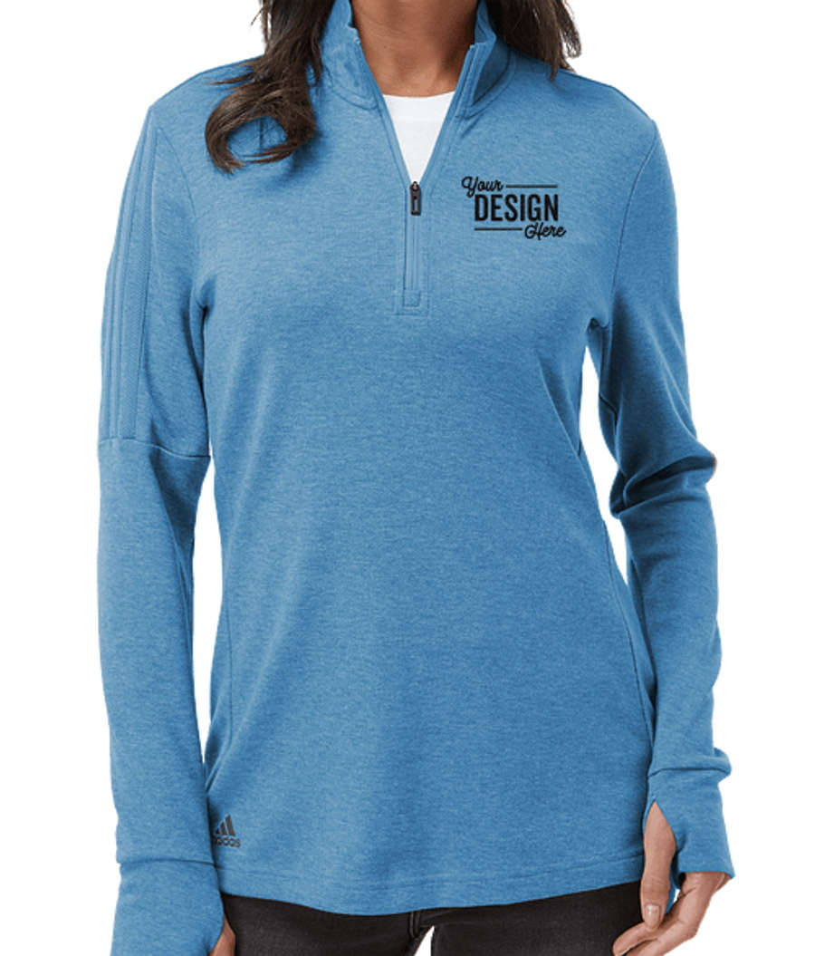 Adidas Women's 3-Stripes Recycled Quarter Zip Sweatshirt in Focus Blue Melange