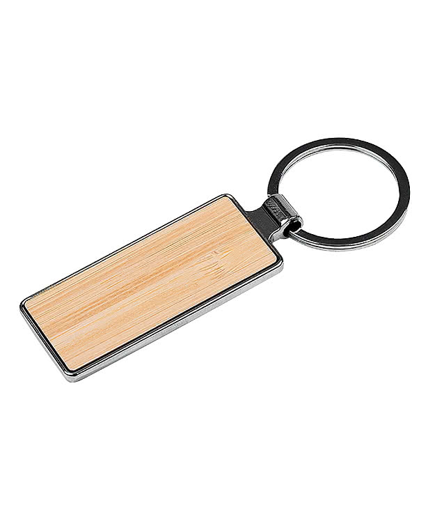 Laser Engraved Rectangle Bamboo Keychain