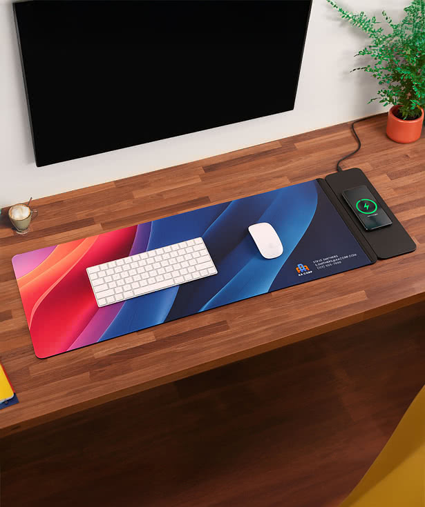 Full Color NoWire Recycled 15W Wireless Charging Desk Mat