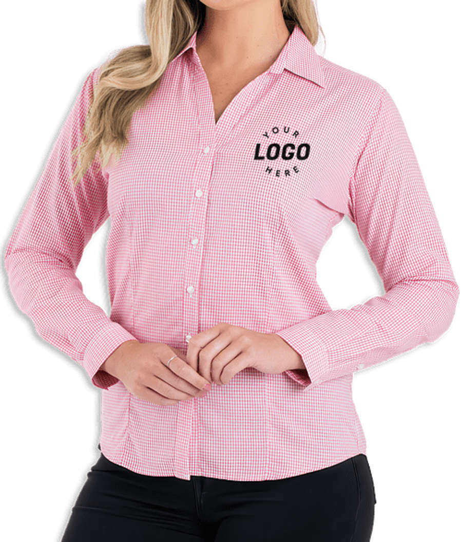 Blue Generation Women's Untucked Gingham Long Sleeve Dress Shirt in Rose