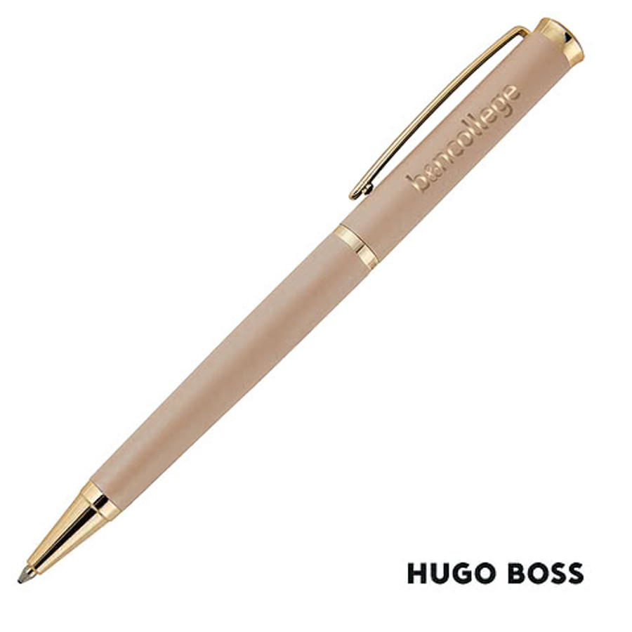 Hugo Boss Laser Engraved Sophisticated Ballpoint Pen (blue ink) in Matte Taupe