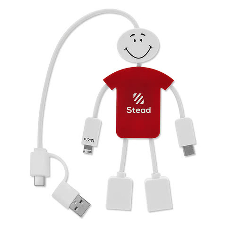 Techmate 3-in-1 Charging Cable and USB Hub 2.0 in Black / White