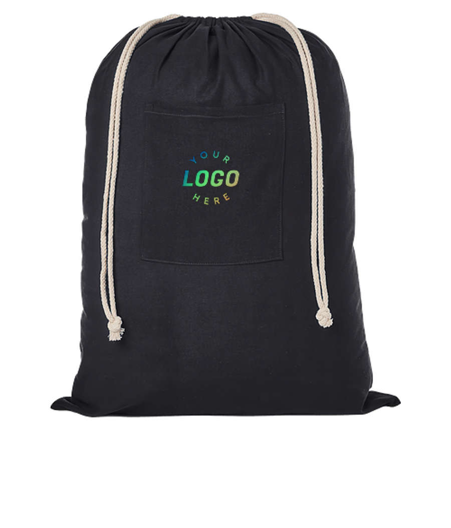 Cotton Laundry Bag with Pocket in BLACK