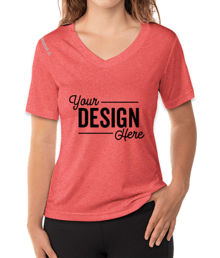 Reebok Women's Heather V-Neck Performance Shirt in Red Heather
