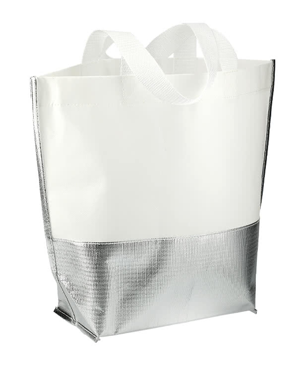 Large Laminated Metallic Bottom Tote Bag