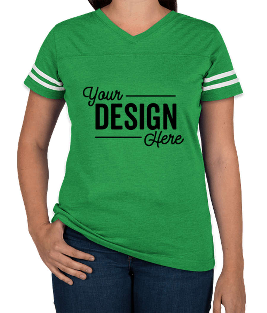 Live & Tell by LAT Women's Varsity V-Neck T-shirt in Vintage Green