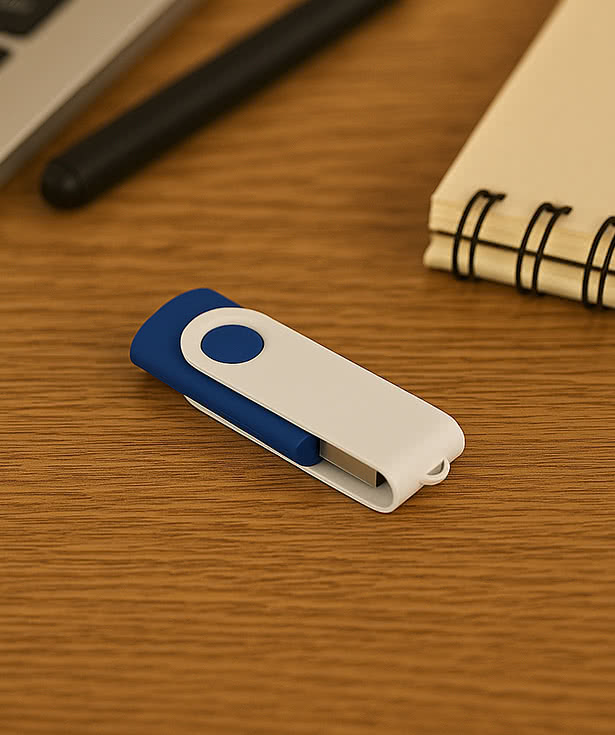 Full Color White Matte Swivel USB Flash Drive 32GB