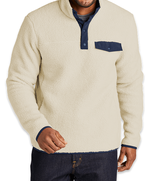 Port Authority Camp Fleece Snap Pullover in Oat / Dress Blue Navy