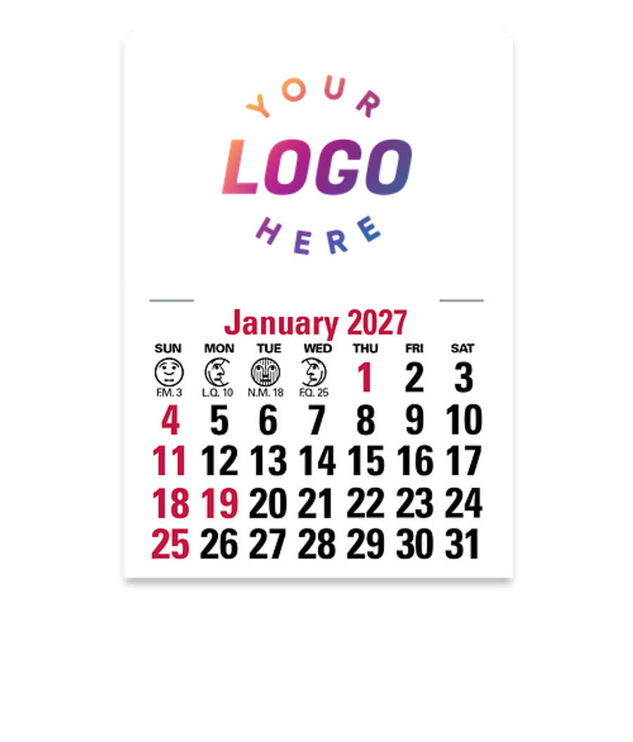 Full Color 14-Month Rectangle Peel & Stick Calendar in White