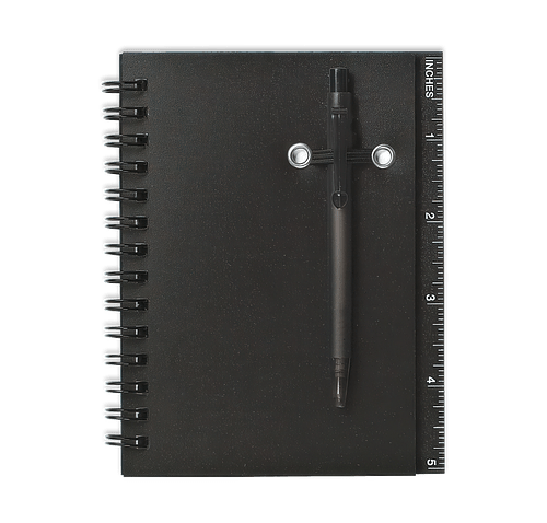 Spiral Soft Cover Notebook with Ruler and Pen in Black