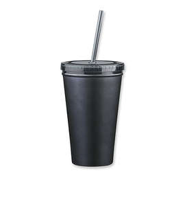 16 oz. Stainless Steel Insulated Tumbler with Straw - Color: Black