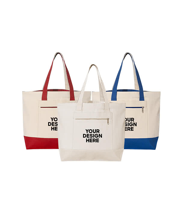 Embroidered Large Front Zipper Cotton Tote Bag