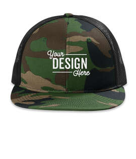 Port Authority Flat Bill Snapback Trucker Hat - Color: Woodland Camo / Black