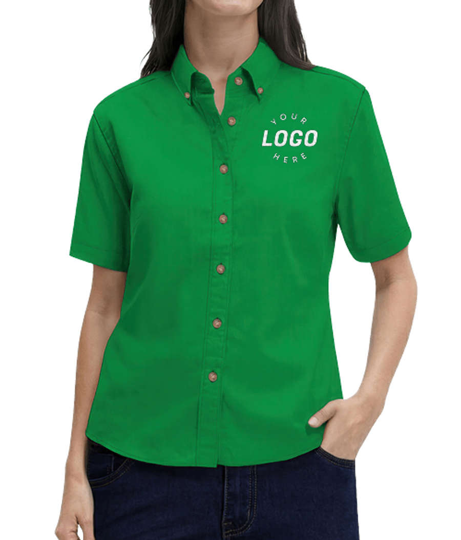 Blue Generation Women’s 100% Cotton Twill Short Sleeve Shirt - Embroidered in Kelly