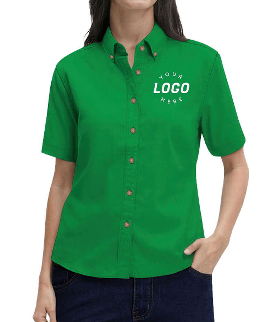 Blue Generation Women’s 100% Cotton Twill Short Sleeve Shirt - Printed in Kelly