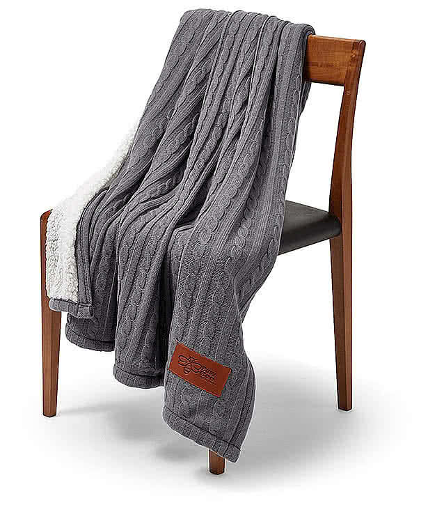 Debossed Leeman Cable Knit Sherpa Throw