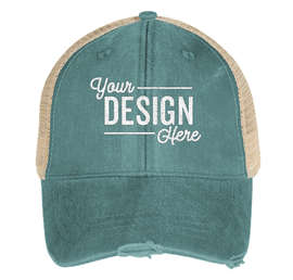 Adams Pigment Dyed Distressed Trucker Hat - Color: Teal / Tan