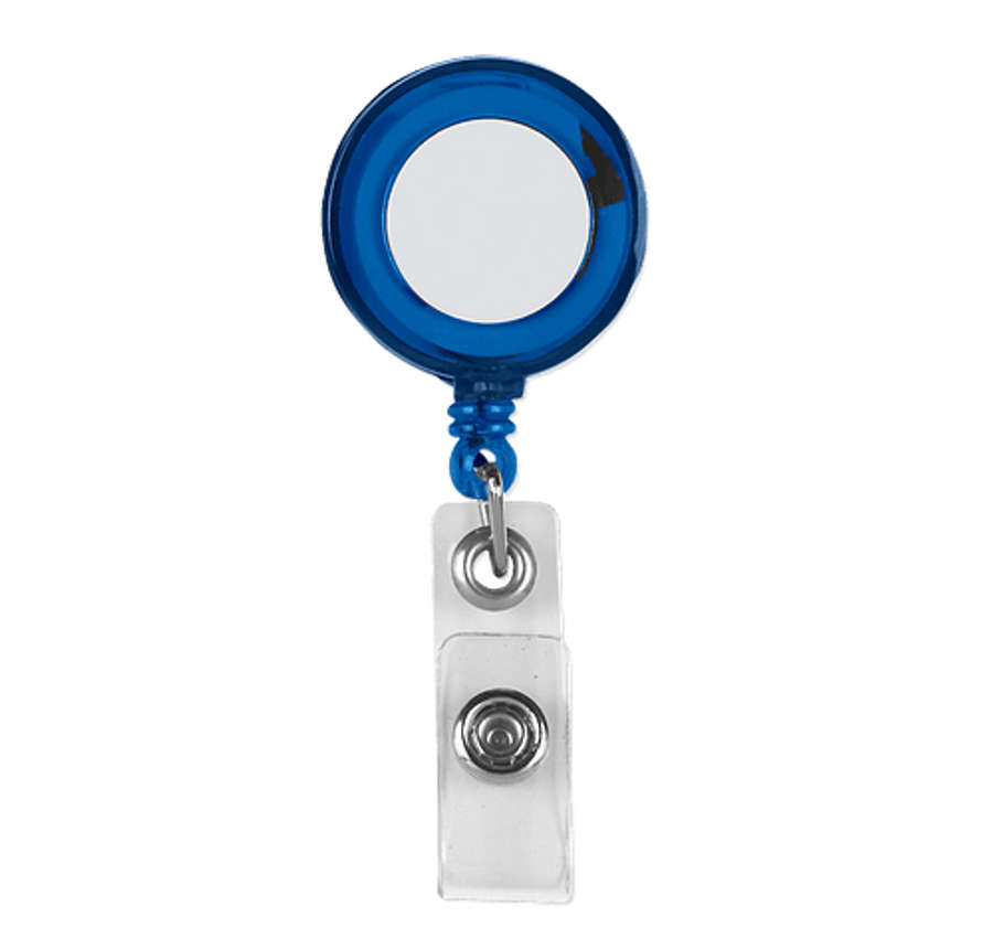 Full Color Retractable Badge Holder with Laminated Label in Indigo